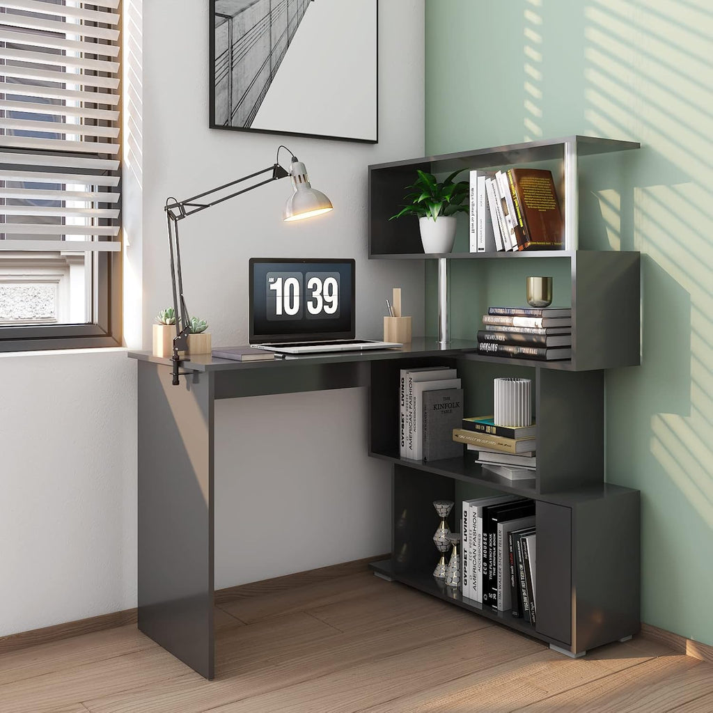 Mondeer 41.7' L Shaped Desk with 4-Tier Storage Shelves, Computer Corner Desk for Study Home Office Living Room (Black)