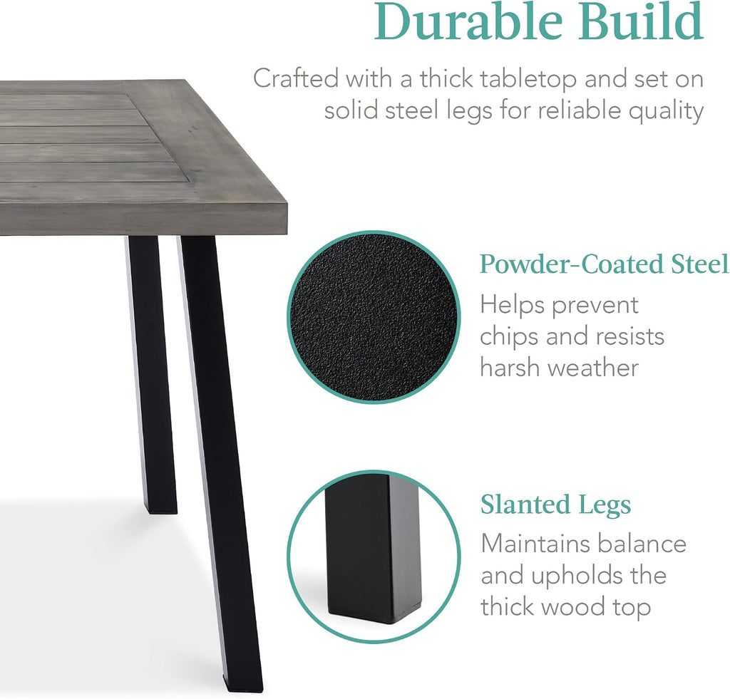 Best Choice Products 6-Person Indoor Outdoor Acacia Wood Dining Table, Picnic Table w/Powder-Coated Steel, 350 Pound Capacity Legs - Weathered Gray