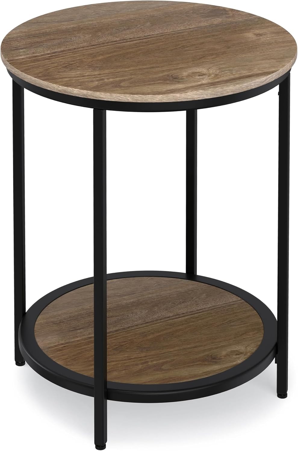 Small Round End Table for Living Room, Bed Side Table, Narrow Nightstand with Storage Shelf for Bedroom, Unique Rustic Telephone Table for Sofa Side, Distressed Brown Corner Table for Sofa Side
