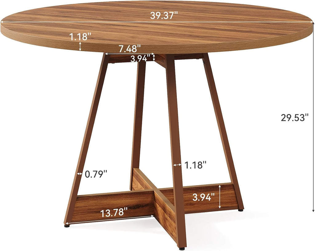 LITTLE TREE 39 Inches Round Dining Table for 2-4, Farmhouse Circle Kitchen Table for Dining Room, Wooden Dinner Table with Heavy Duty Pedestal, Small Bistro Table for Restaurant, Brown