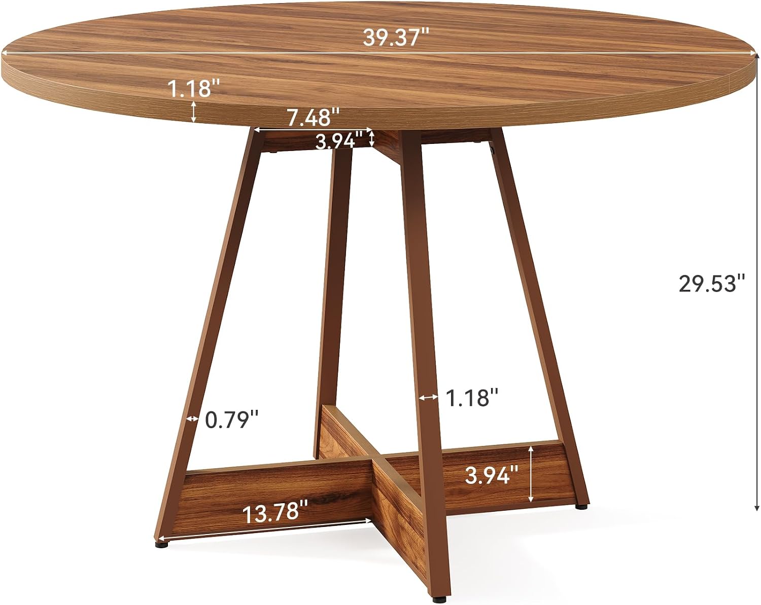 LITTLE TREE 39 Inches Round Dining Table for 2-4, Farmhouse Circle Kitchen Table for Dining Room, Wooden Dinner Table with Heavy Duty Pedestal, Small Bistro Table for Restaurant, Brown