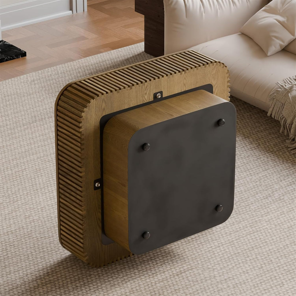 Square Coffee Table for Living Room,Fluted Drum Accent Tea Center Table with Storage,Solid Wood Modern Coffee Tables for Small Space Office Apartment (31.5' L×31.5''W×14''H-Brown)