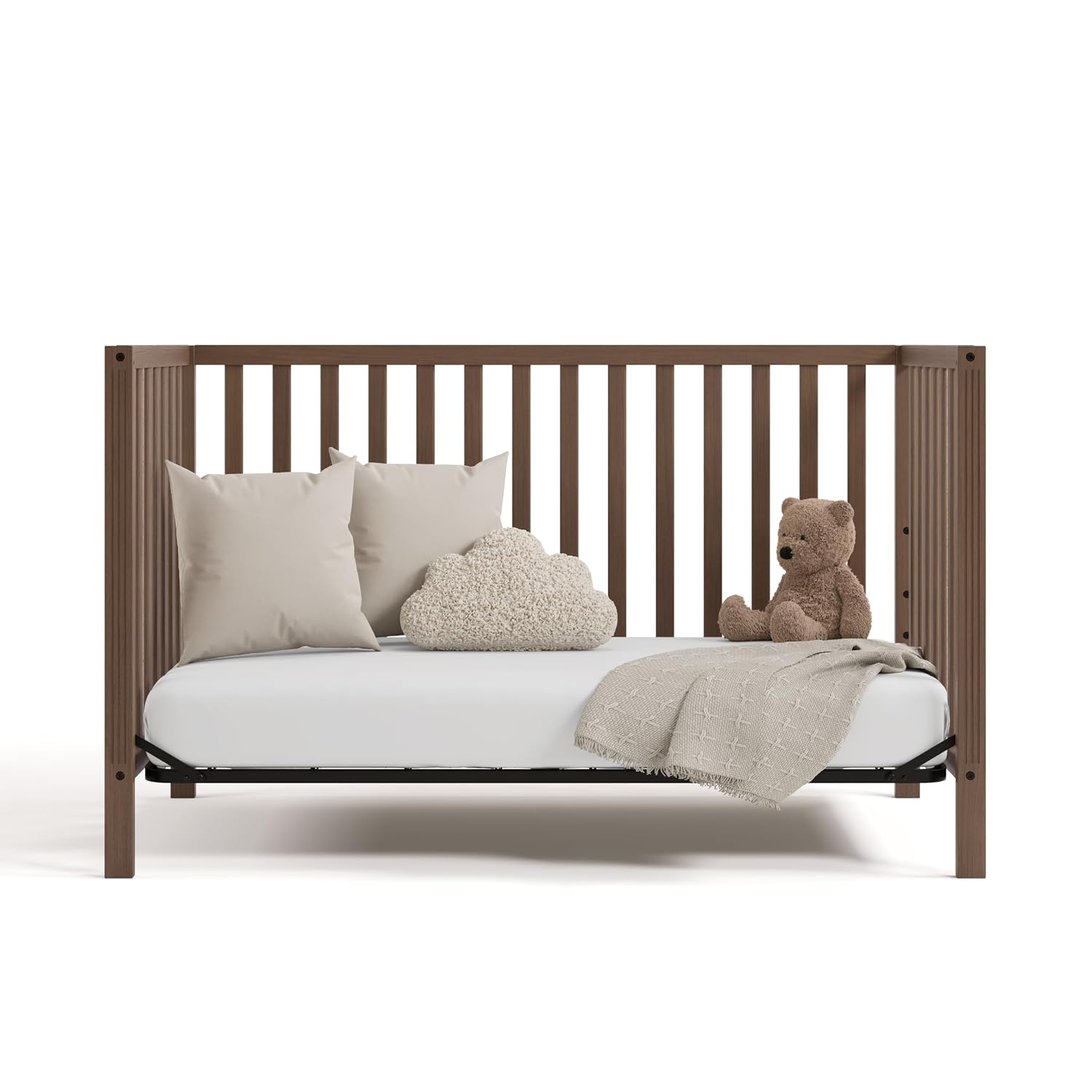 Storkcraft Morningside 5-in-1 Convertible Crib – GREENGUARD Gold Certified, Fits Standard Crib Mattress, Converts to Toddler Bed, Daybed and Full Bed, 4 Adjustable Mattress Heights (Hazelnut)
