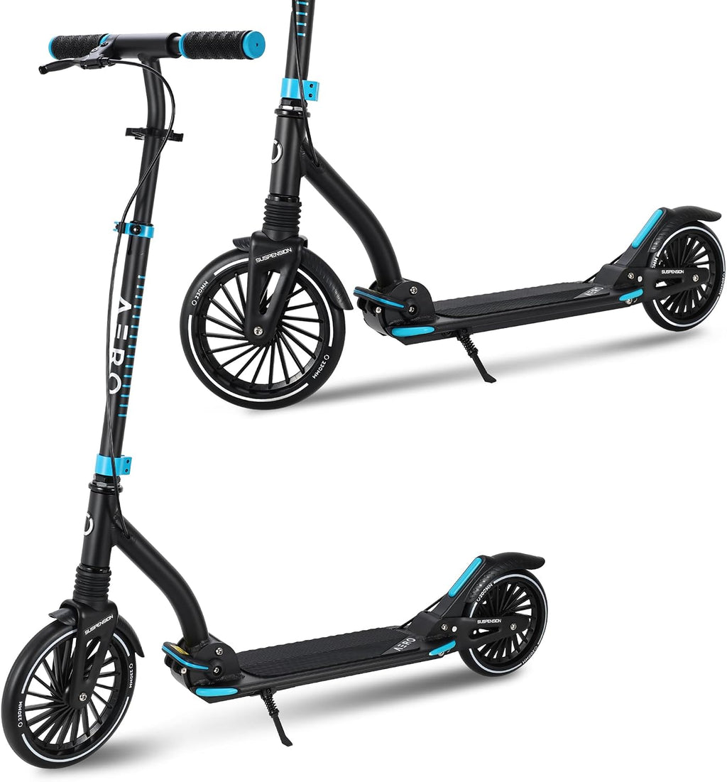 AERO MOBILITY Big Wheel Kick Scooter for Kids 6-12, Teens & Adults | Light Up Wheels | Hand Controlled Brake | Shock Absorption | Rubber Deck Mat | Foldable & Height Adjustable
