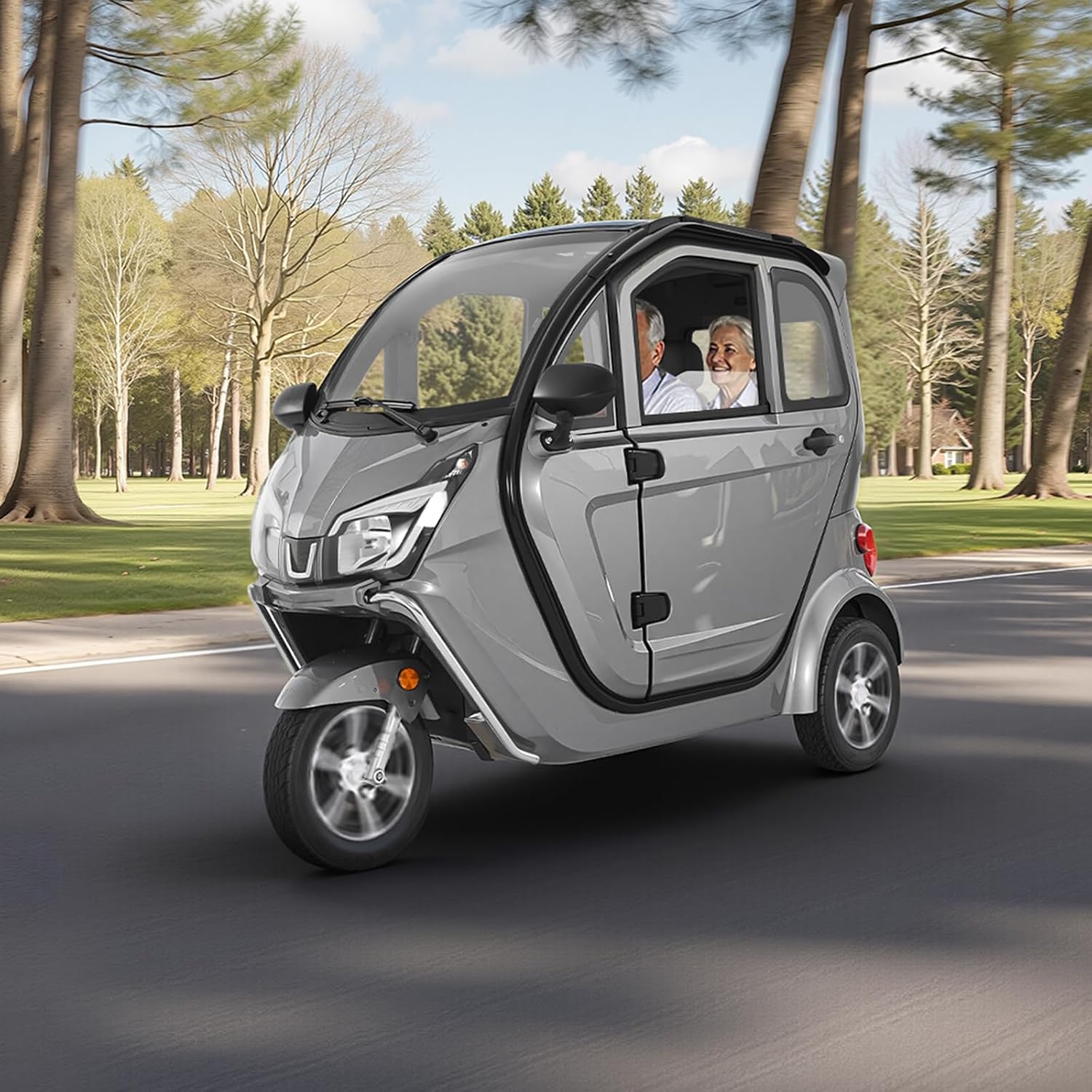 VEVOR 3-Wheel Enclosed Mobility Scooter for Seniors Adults, 650lbs Capacity, 3-Seater 1500W Electric Recreational Mobility Scooter 37 Miles Long Range, Remote Unlock, All-Terrain for Shopping Touring