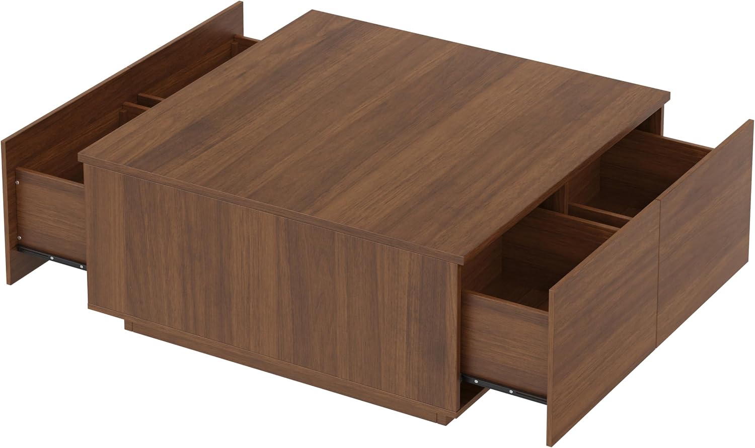SSLine Square Coffee Table with 4 Storage Drawers,33.2-Inch Walnut Wooden Coffee Table for Living Room Minimalist Cocktail Center Tables for Small Space