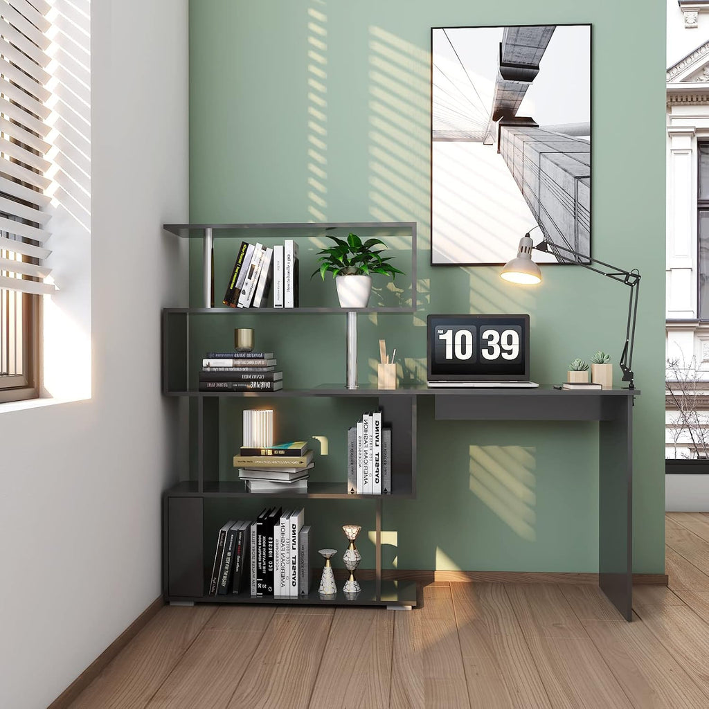 Mondeer 41.7' L Shaped Desk with 4-Tier Storage Shelves, Computer Corner Desk for Study Home Office Living Room (Black)
