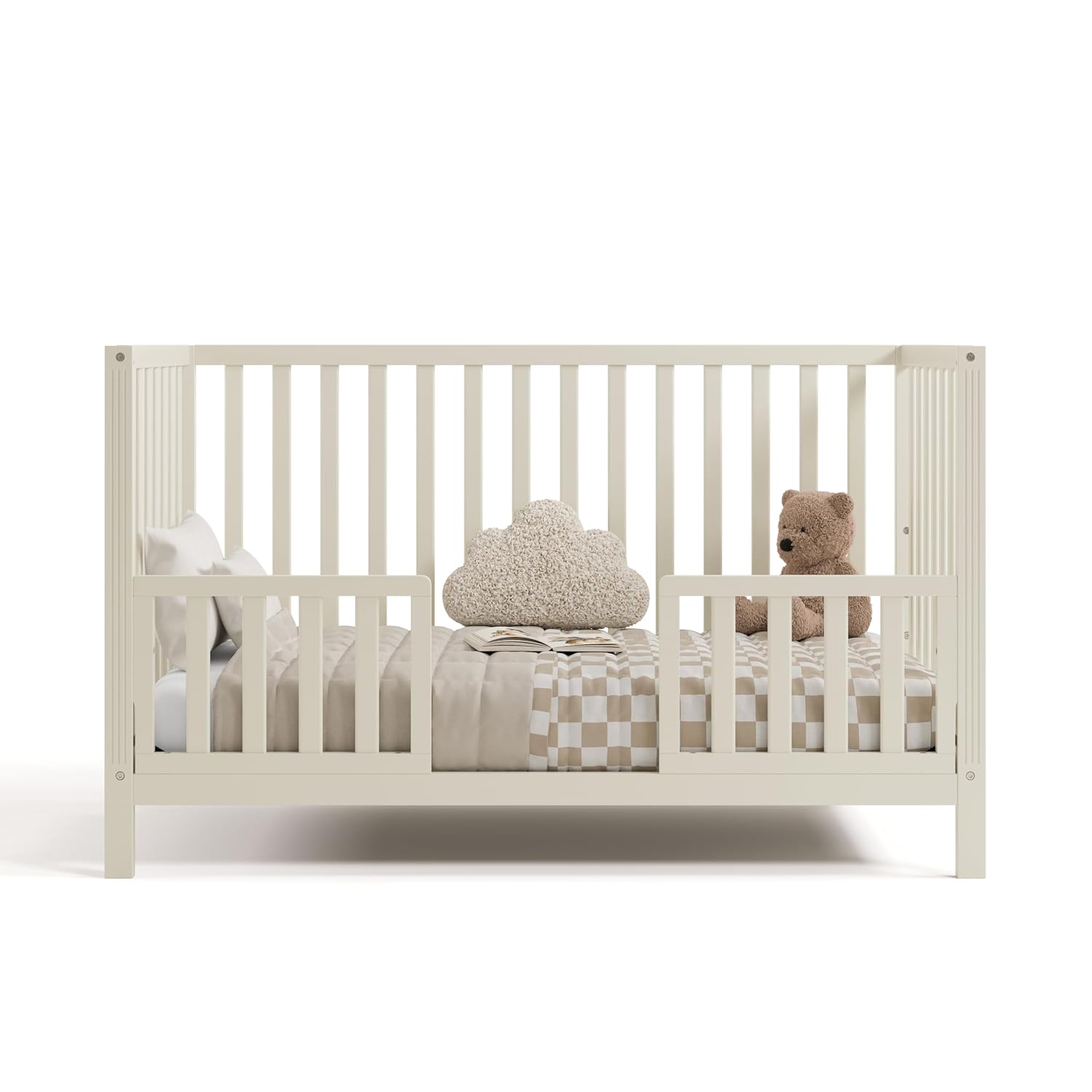 Storkcraft Morningside 5-in-1 Convertible Crib – GREENGUARD Gold Certified, Fits Standard Crib Mattress, Converts to Toddler Bed, Daybed and Full Bed, 4 Adjustable Mattress Heights (Frosted Oat)