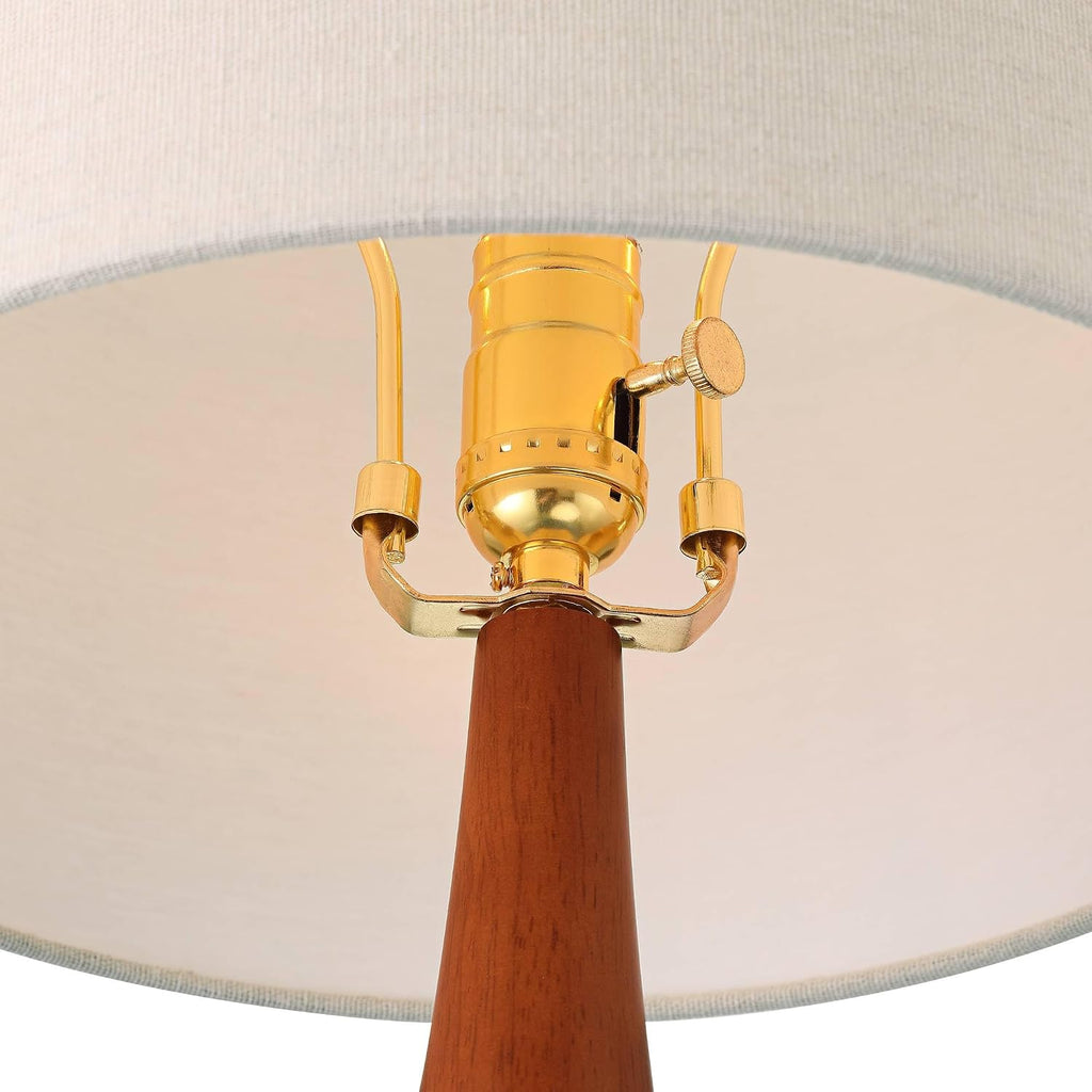 360 Lighting Andi 25' High Mid Century Modern 3-Way Table Lamp Green Ceramic Wood Finish Single Fabric White Shade Cottage Core Living Room Bedroom Bedside Nightstand House Office Colors May Vary