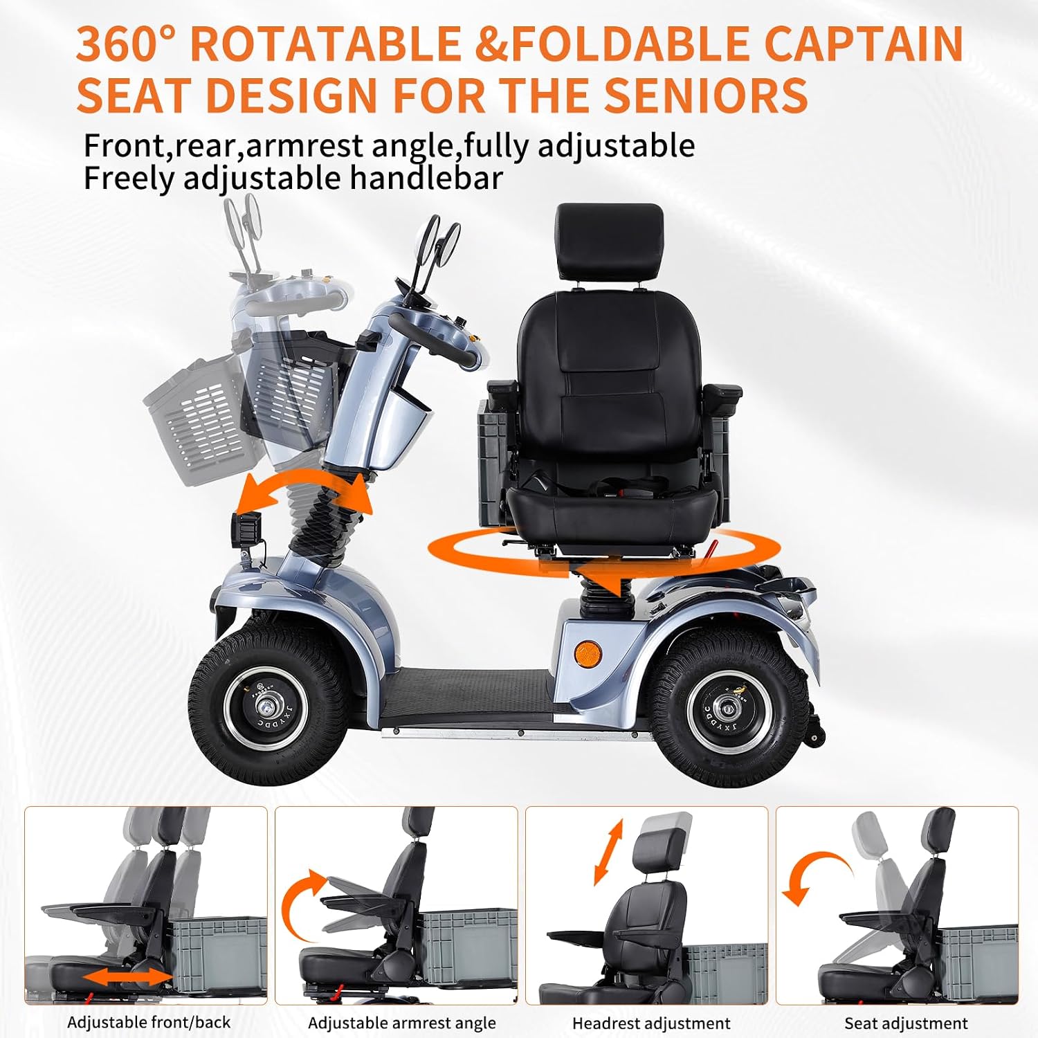 All Terrain Mobility Scooter for Seniors,Heavy-Duty 4 Wheel Mobility Scooters Mobility Scooter,Handicap Scooters for Adults with 3-Speed Travel Long