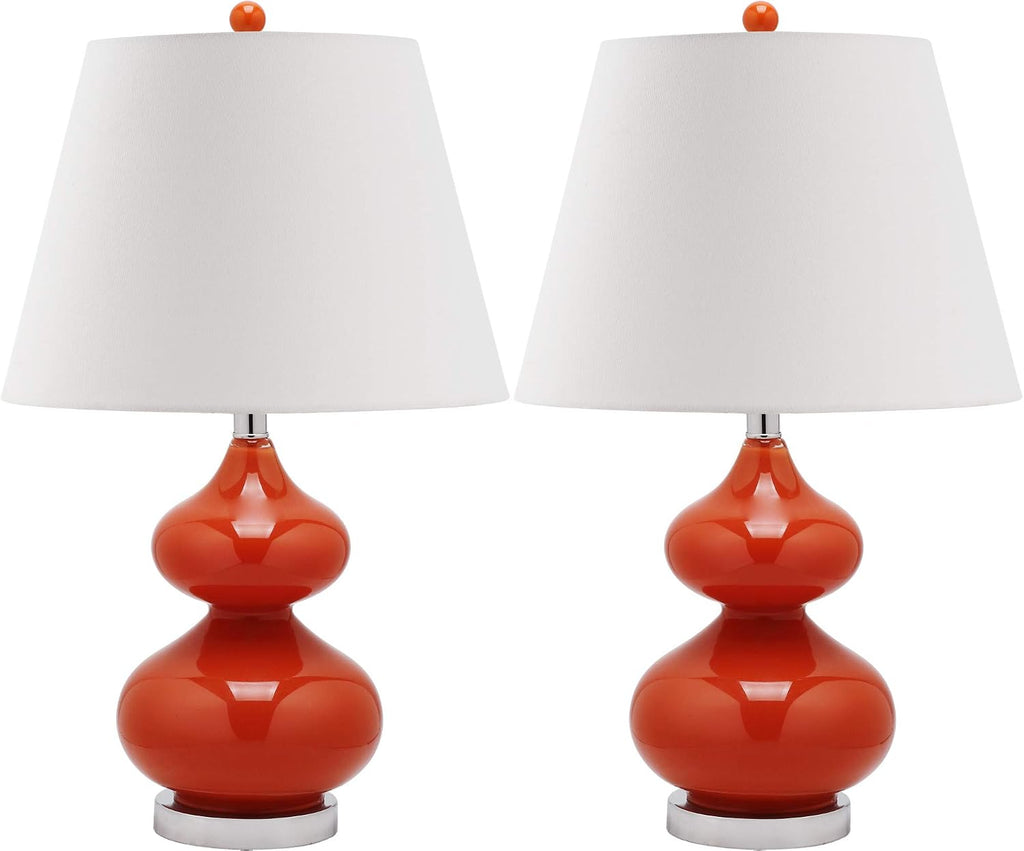 SAFAVIEH Lighting Collection Eva Modern Contemporary Blood Orange Double Gourd Glass 24-inch Bedroom Living Room Home Office Desk Nightstand Table Lamp Set of 2 (LED Bulbs Included)