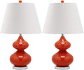 SAFAVIEH Lighting Collection Eva Modern Contemporary Blood Orange Double Gourd Glass 24-inch Bedroom Living Room Home Office Desk Nightstand Table Lamp Set of 2 (LED Bulbs Included)