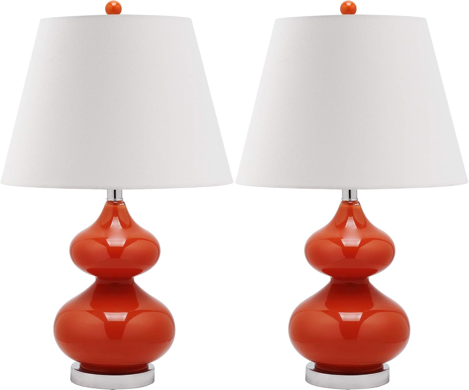 SAFAVIEH Lighting Collection Eva Modern Contemporary Blood Orange Double Gourd Glass 24-inch Bedroom Living Room Home Office Desk Nightstand Table Lamp Set of 2 (LED Bulbs Included)