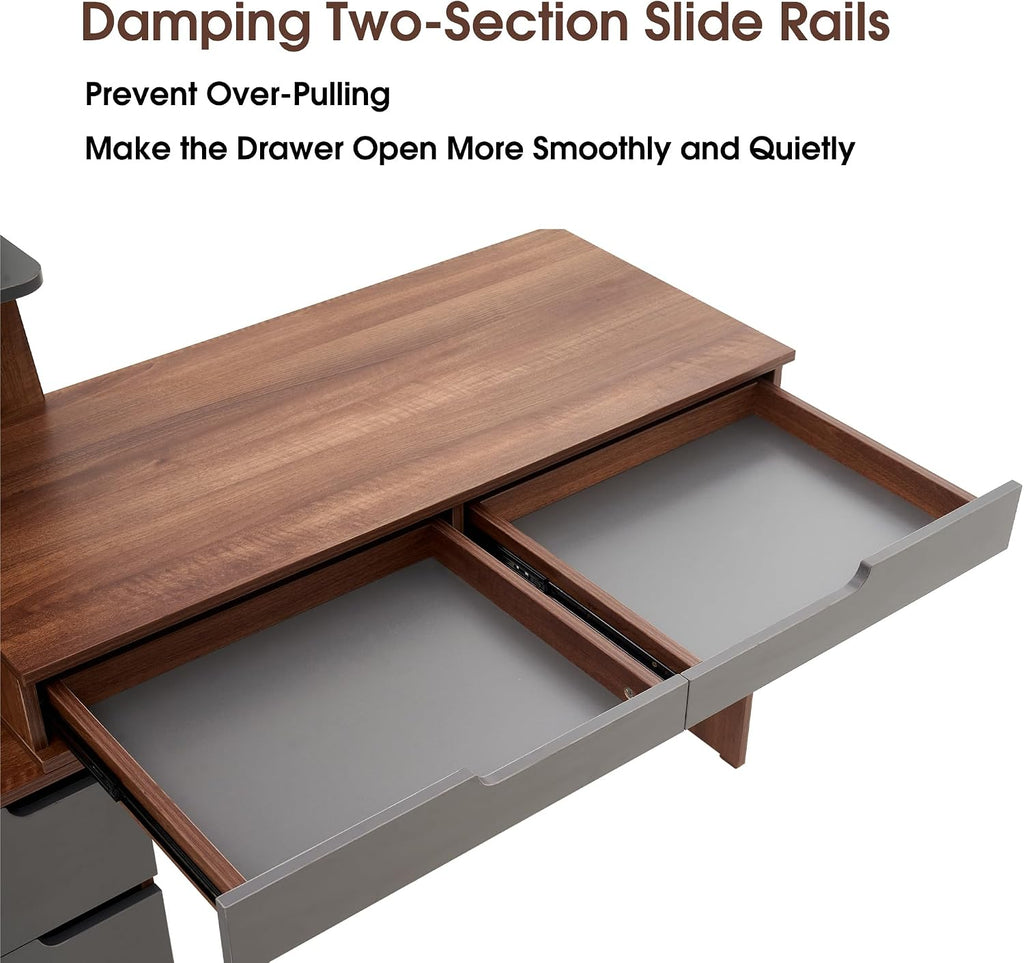 ivinta Computer Desk with Storage Shelves and Drawers, Modern Corner Office Desk for Home Office, Bedroom, Living Room, Classroom 7118 (Walnut Brown)
