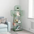 DOORXIF 4-Tier Ladder Green Bookshelves Freestanding, Cactus Bookcase Storage Organizer Closet Corner Metal Display Cabinet, Corner Bookshelf for Small Spaces, Green Bookcase for Bedroom Office