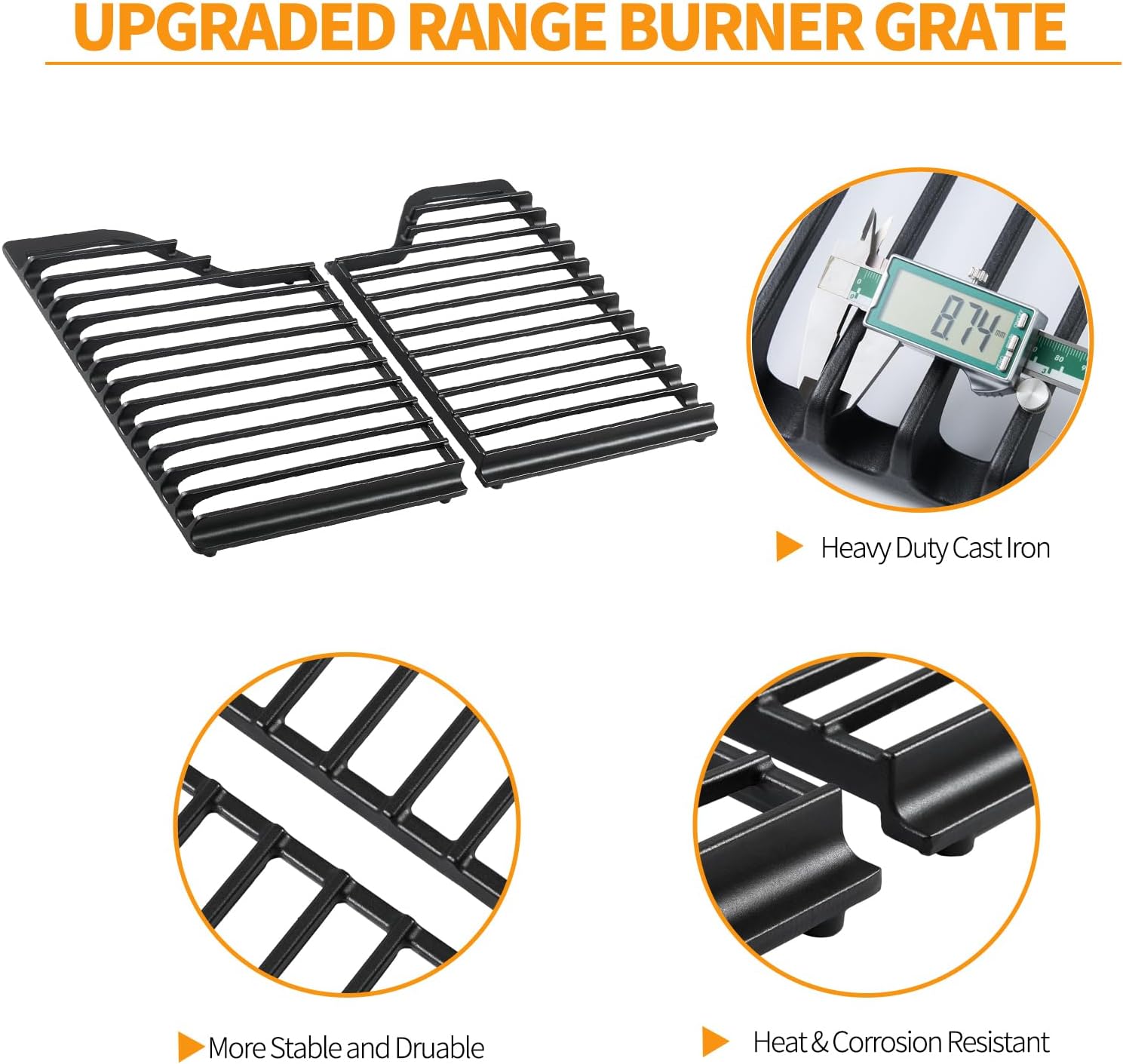 Atgestore W10594440 Burner Grate Replacement for Whirlpool Stove Parts Cast Iron Grate WCG55US0HS00 WCG51US0DS00 Whirlpool Amana Gas Range Part Surface Cooktop Stove Top Grate Kit Cookware Accessories