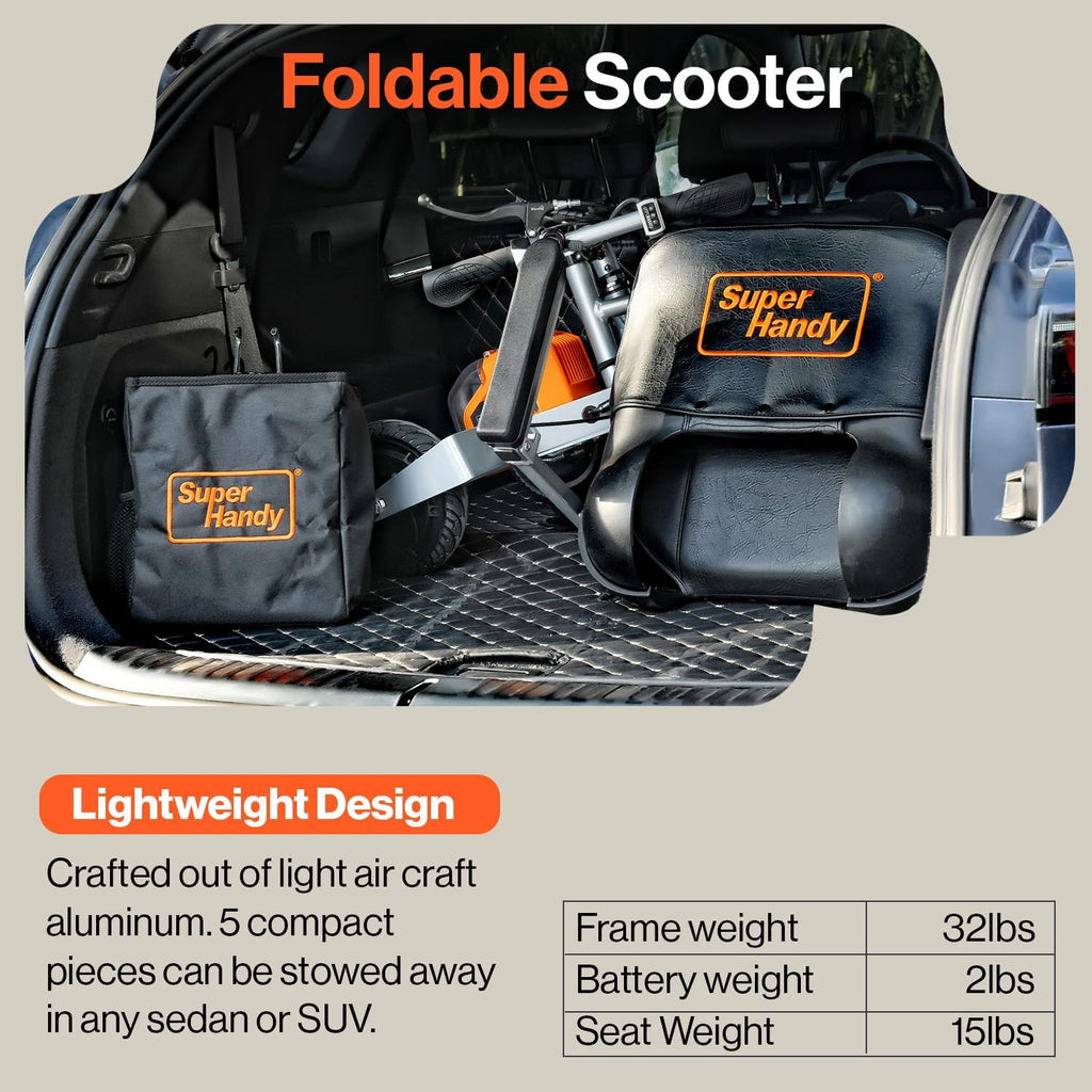 SuperHandy Passport Mobility Scooter - Foldable, 3 Wheel, Airline Travel Friendly - 13 Mile Range, Includes 2 Removable 48V Lithium-ion Batteries & Charger (330 Lbs)