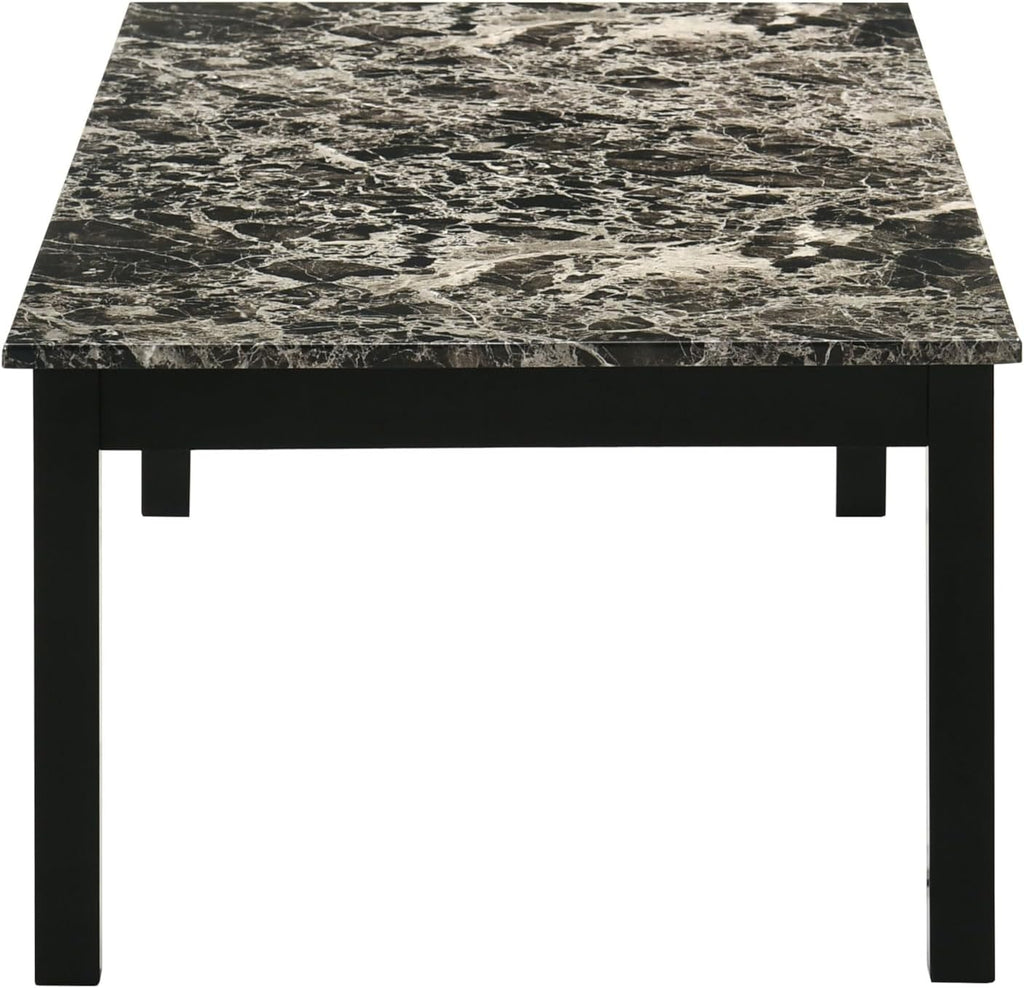 Furniture of America Isime Modern Contemporary Solid Wood 47.5-inch 3-Piece Coffee Table Set with Faux Marble Top for Living Room, Office, Black and White
