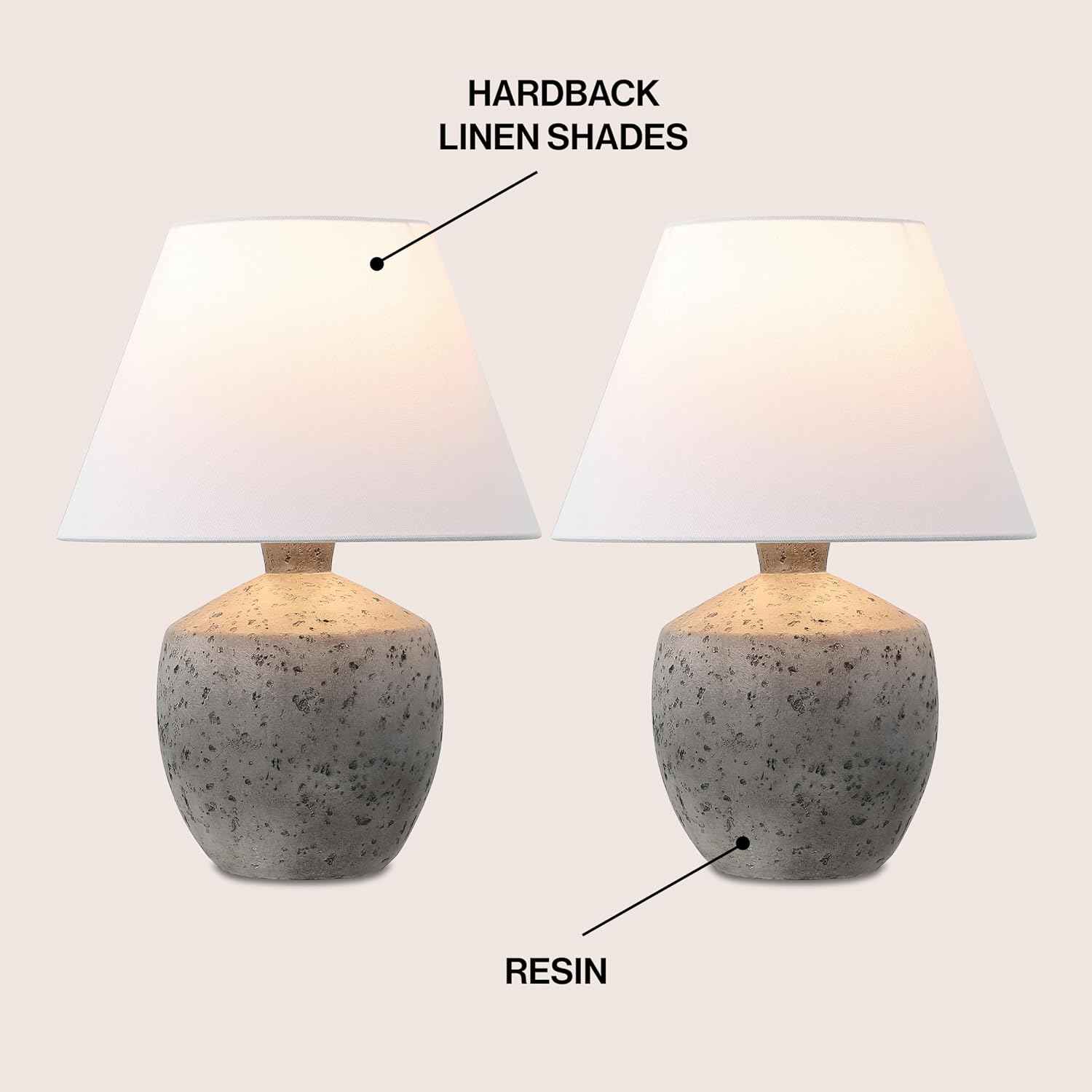 JONATHAN Y 18' Antique Gray Modern Concrete Effect Table Lamp Set of 2, Scandinavian Bedside Lamps for Bedroom Living Room, White Linen Shade, LED Bulbs Included JYL5606A-SET2
