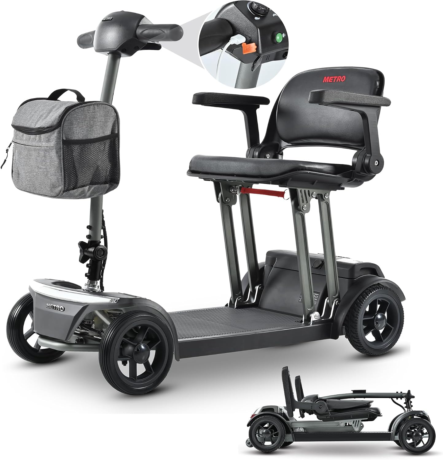 Only 48lb 4 Wheel Scooters Electric Folding Mobility Scooter for Adults Foldable Scooters Air Travel Airline Approved Mobility Scooter for Seniors Lightweight Handicap Collapsible