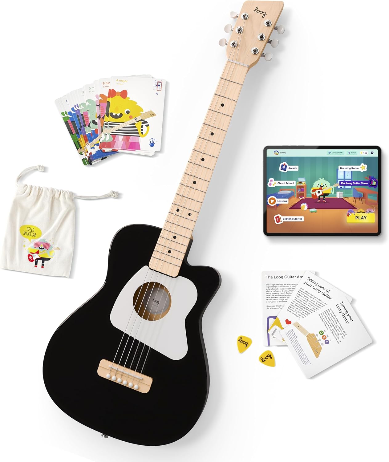 Loog Pro 6 Acoustic kids real guitar for Beginners Compact size Ages 9+ Learning app and Lessons included