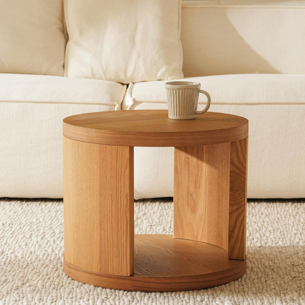 Round Nesting Coffee Table Set of 2, Brown Coffee Table, 31.5' Large & 18' Small Low Tables with Wood Top, Center Table for Living Room, Bedroom, Minimalist Center Table Set