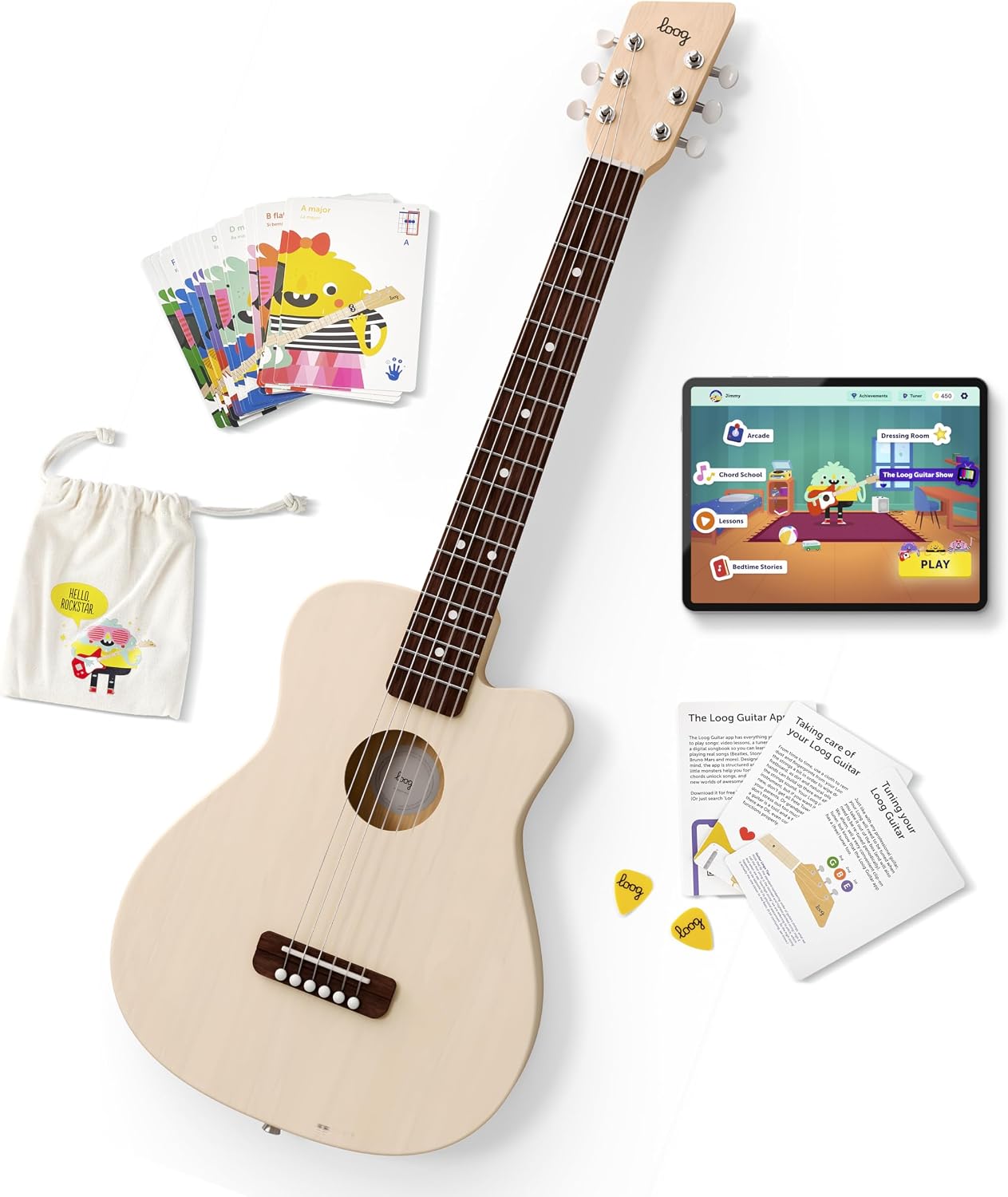 Loog Pro 6 Acoustic kids real guitar for Beginners Compact size Ages 9+ Learning app and Lessons included
