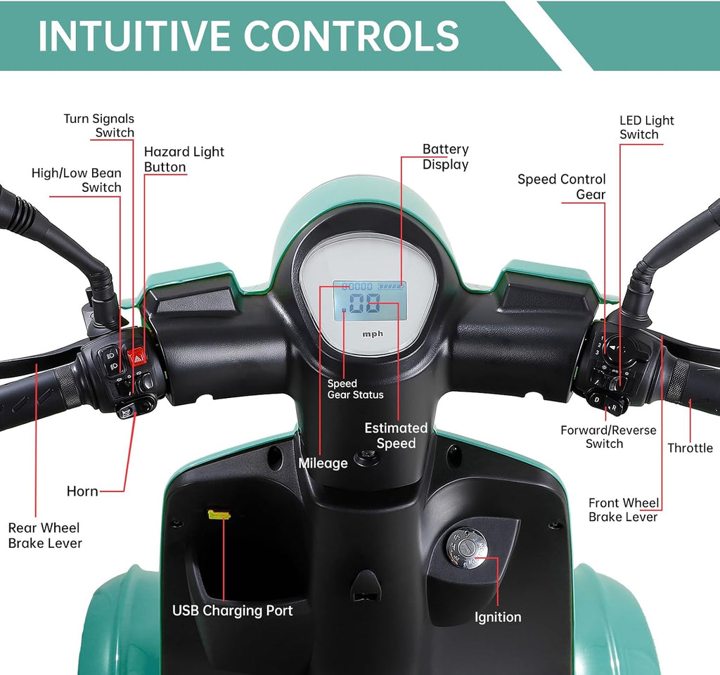 Mobility Scooters for Adults,Heavy-Duty 4 Wheel Mobility Scooters for Seniors,500 LB Capacity All Terrain Mobility Scooter Handicap Scooters for Adults,800W, Multiple Colors