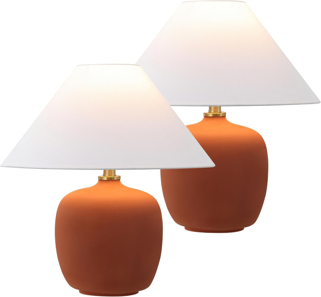 JONATHAN Y 18.25' Matte Wine Red Minimalist Table Lamps Set of 2 for Bedroom, White Linen Shade, Modern Scandinavian Bedside Lamps for Living Room Nightstand, LED Bulbs Included (JYL5600C-SET2)