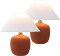 JONATHAN Y 18.25' Matte Wine Red Minimalist Table Lamps Set of 2 for Bedroom, White Linen Shade, Modern Scandinavian Bedside Lamps for Living Room Nightstand, LED Bulbs Included (JYL5600C-SET2)
