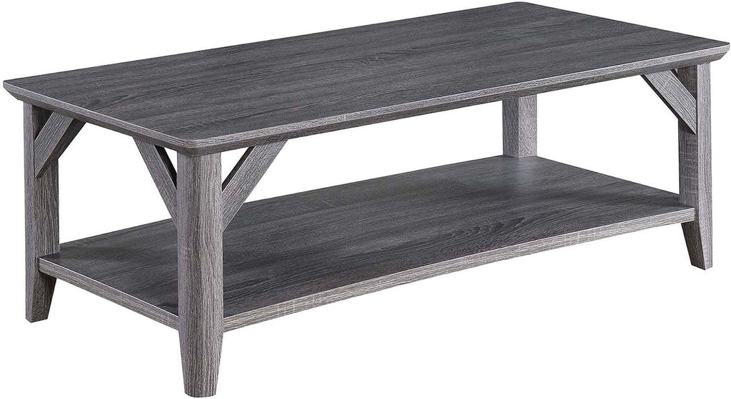 Convenience Concepts Winston Coffee Table 47.25' - Farmhouse, Rustic Center Room Accent with Storage Shelf for Traditional Living & Family Room, Weathered Gray