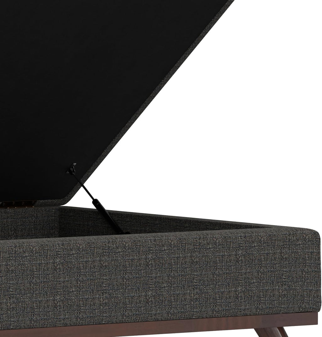 SIMPLIHOME Owen 36 inch Wide Mid Century Modern Square Coffee Table Storage Ottoman in Ebony Tweed Look Fabric, Assembled, for the Living Room, Entryway and Family Room