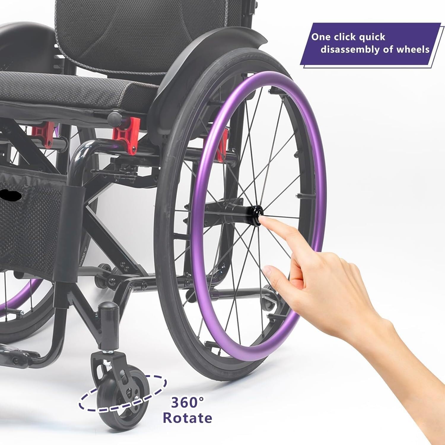 Wheelchair For Adults,Folding Lightweight Sports Wheelchair With Armrests,All-Terrain Aluminum Alloy Wheelchair,Adjustable Seat Height,Handbrakes Quick Release Rear Wheels Anti-Tip Wheels(Purple,38cm/