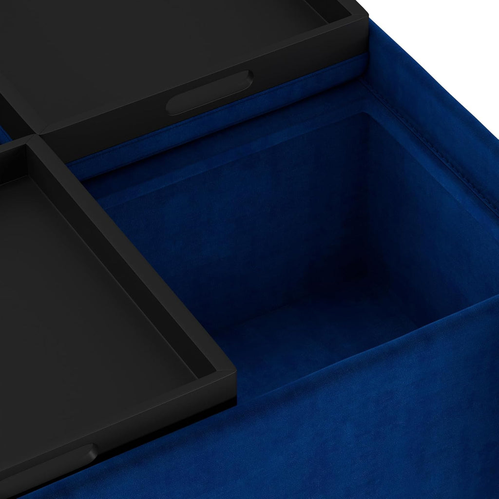 SIMPLIHOME Avalon Wide Contemporary Square Coffee Table Storage Ottoman, Blue, Table Ottoman