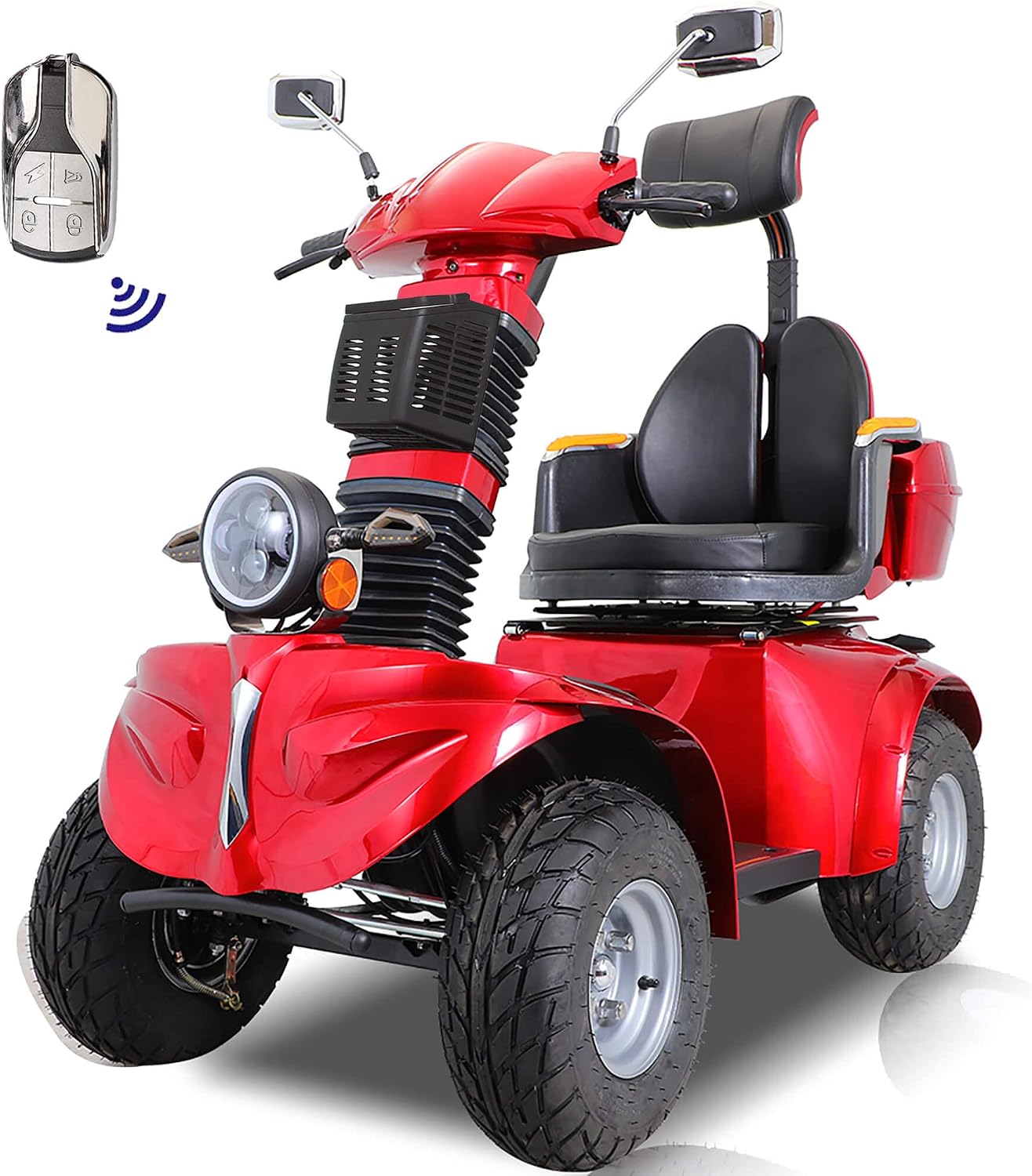 Mobility Scooters for Seniors & Adults 600lbs Capacity, Heavy Duty 4-Wheel 3-Speed Electric Powered Wheelchair Device 1000W All Terrain, Elderly-Lockbox Adjustable Seat (DJD Red 1000W)