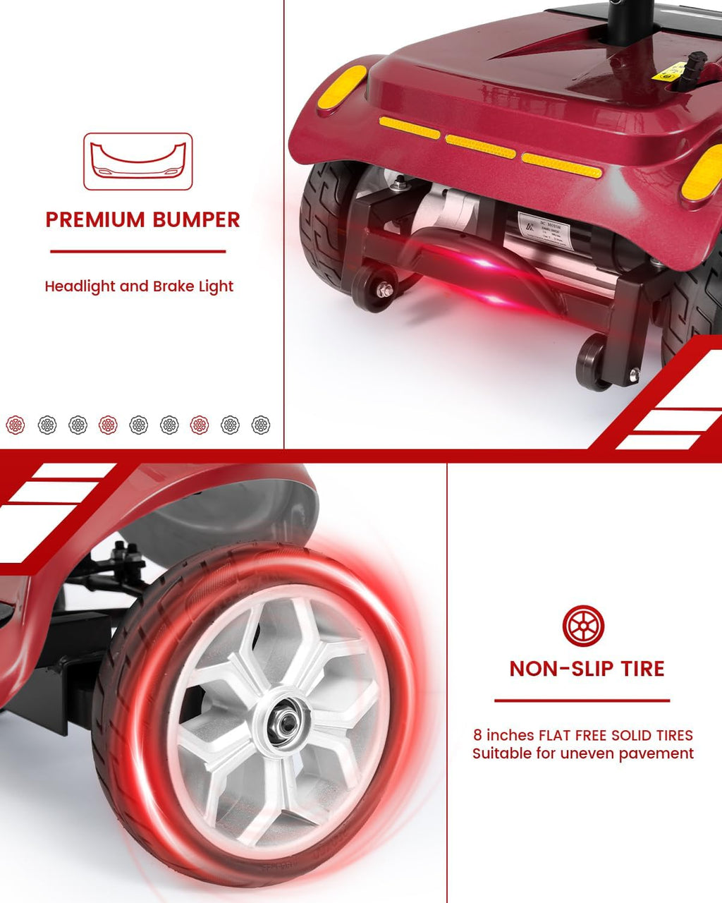 4 Wheel Mobility Scooter for Adults, All-Terrain Portable Electric Scooter, Folding Mobility Scooter with Adjustable Seat, 350W Motor, 12.5 Miles Range, Max Speed 5 Mph (Red)