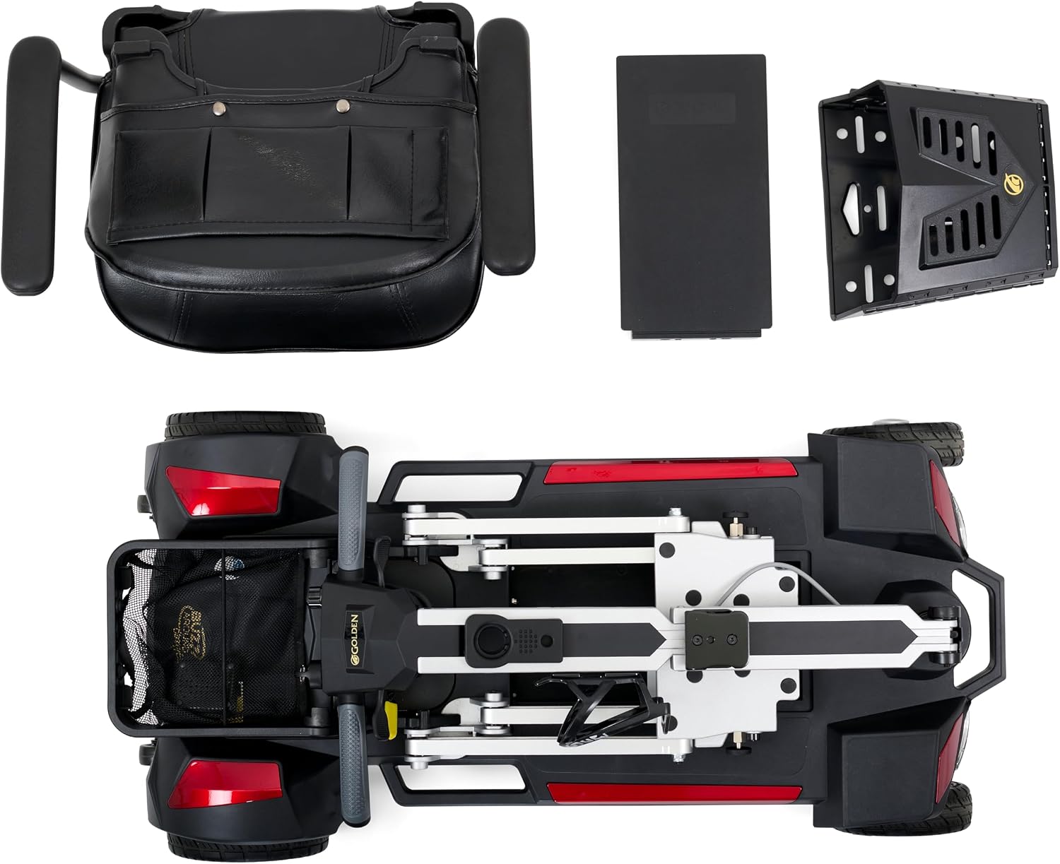 Golden Technologies Buzzaround CarryOn Manual Folding Travel Mobility Scooter - Folds to 12' - Airline Approved 12.5 ah Lithium Battery - 47.5 lbs. Without The Seat and Battery (Red/Blue)