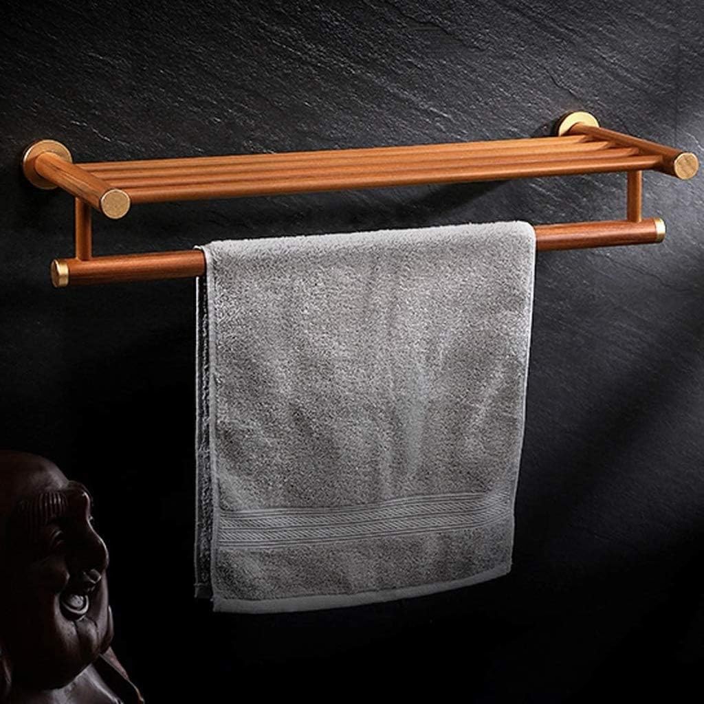 Solid Wood Bathroom Shelf with Towel Bar，Wall-Mounted Towel Holder Organizer Towel Shelf Storage Rail for Bathroom Kitchen