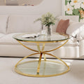 JIJIWANG 2 Tier Glass Round Coffee Table with Metal Frame and Clear Tempered Glass, 31.50'' Center Table with Ring-Shaped Frames for Living Room, Bedroom, Office, Gold
