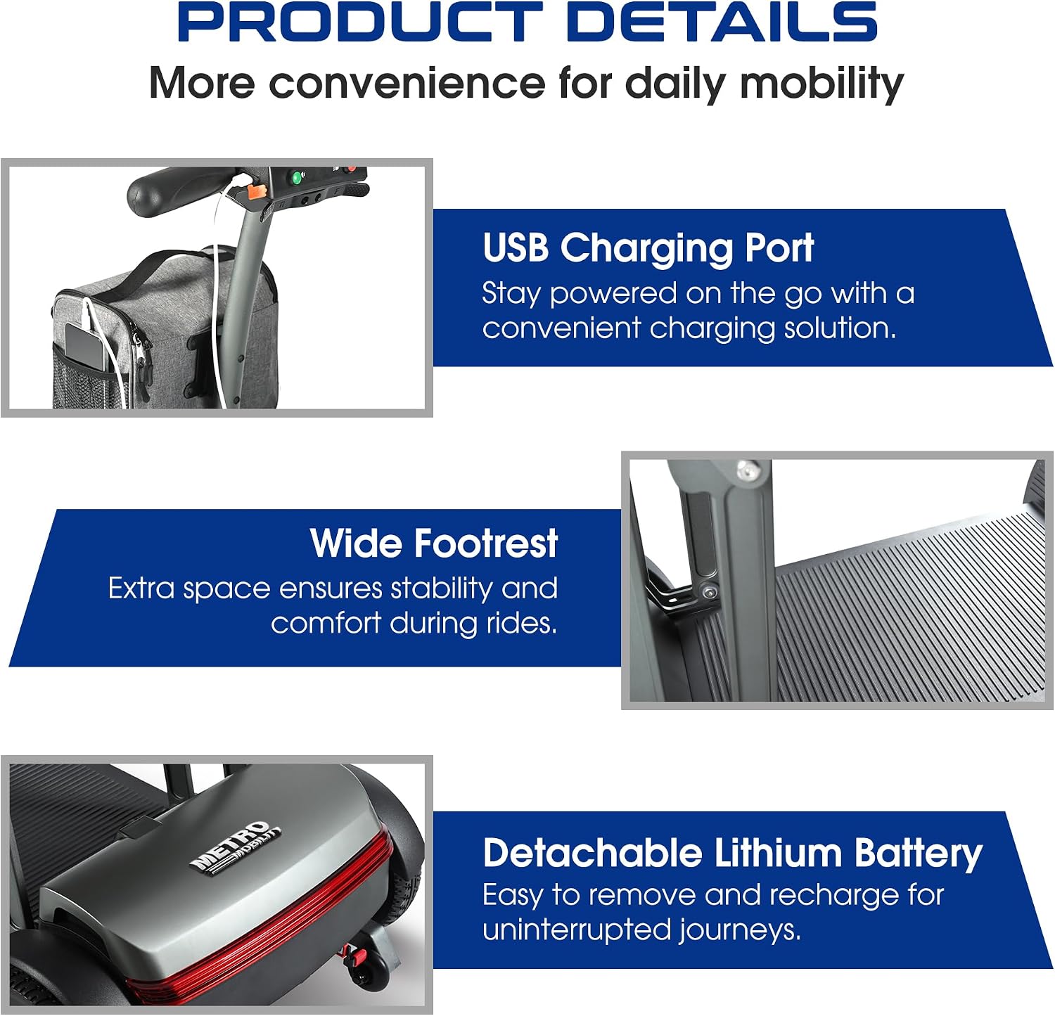 Mobility Mobility Scooter for Seniors and Adults, Lightweight Foldable 42 lbs Aluminum Frame, Airline-Approved 12Ah Lithium Battery, 265 lbs Capacity, Brushless Motor, LED Lights, USB Port