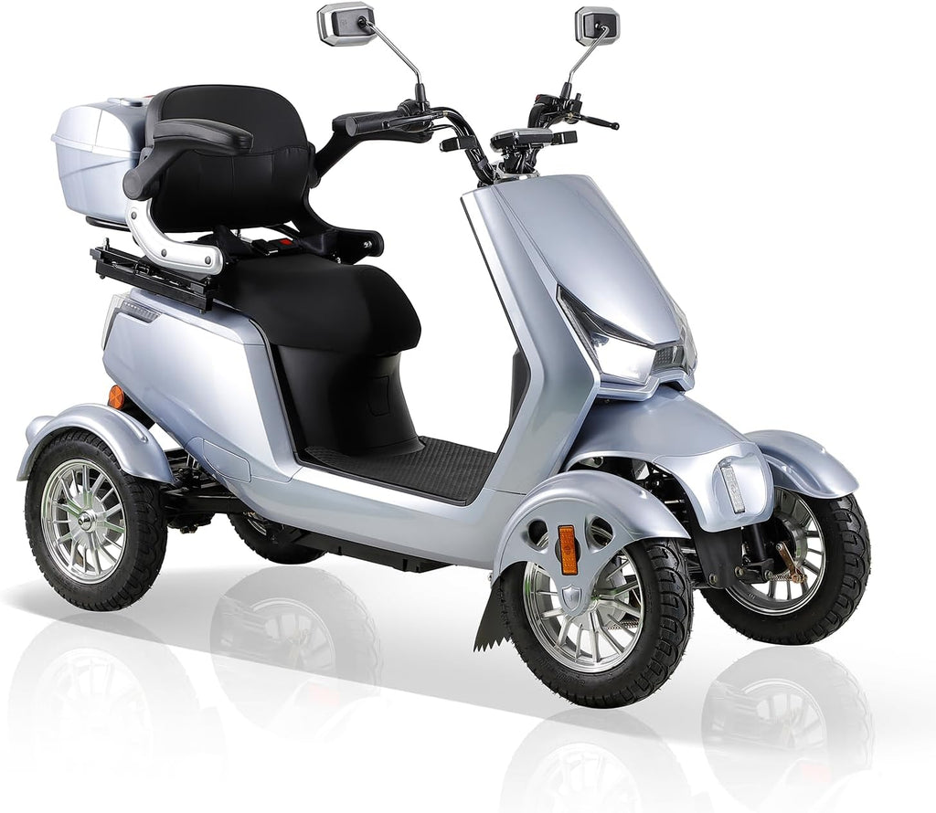 Mobility Scooters for Seniors & Adults 400 Lb Weight Foldable,All-Terrain 4-Wheel Heavy Duty Portable Scooter,Disability Mobile Electric Wheelchair,Luxury Seat and Front Rear Led Lights,Silver