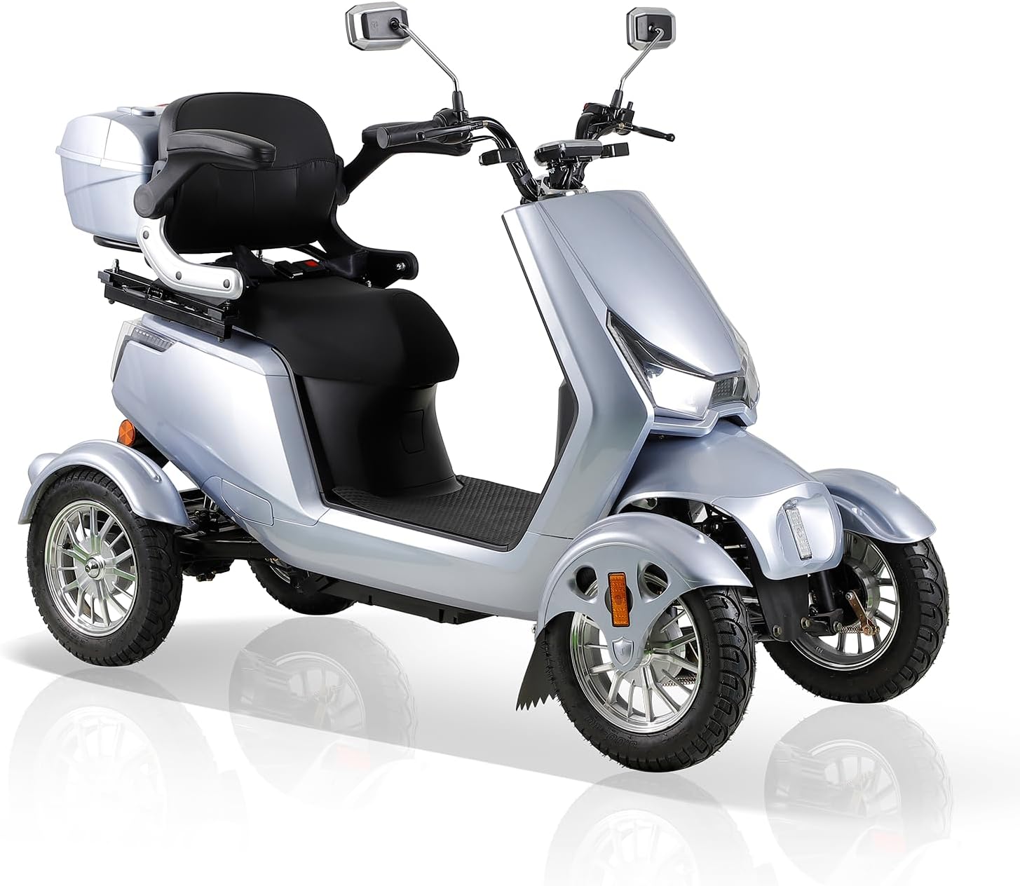 Mobility Scooters for Seniors & Adults 400 Lb Weight Foldable,All-Terrain 4-Wheel Heavy Duty Portable Scooter,Disability Mobile Electric Wheelchair,Luxury Seat and Front Rear Led Lights,Silver