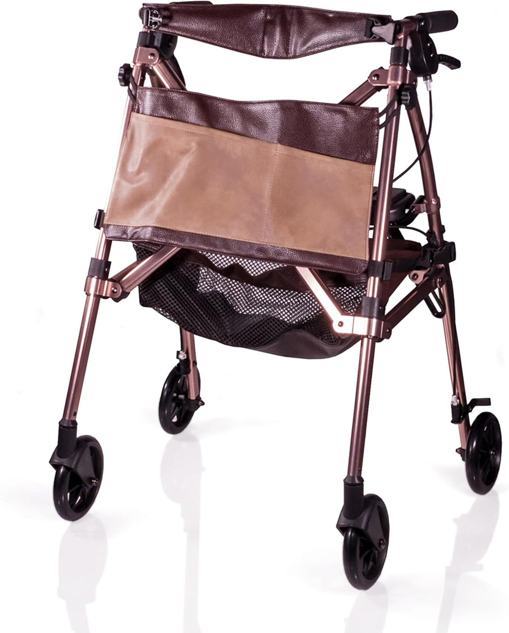 Signature Life Elite Travel Rollator Short, Junior Foldable and Lightweight Four Wheel Rolling-Walker with Seat for Adults, Seniors and Elderly, Petite Walking Aid with Locking Brakes and Pouch