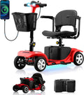 Mobility Scooters for Senior Adults, 15 Mile Electric Mobility Scooter with Detachable Battery, 4 Wheels Foldable Mobility Scooter with LED Headlights and USB Charging Port, 300 lbs Capacity (Red)