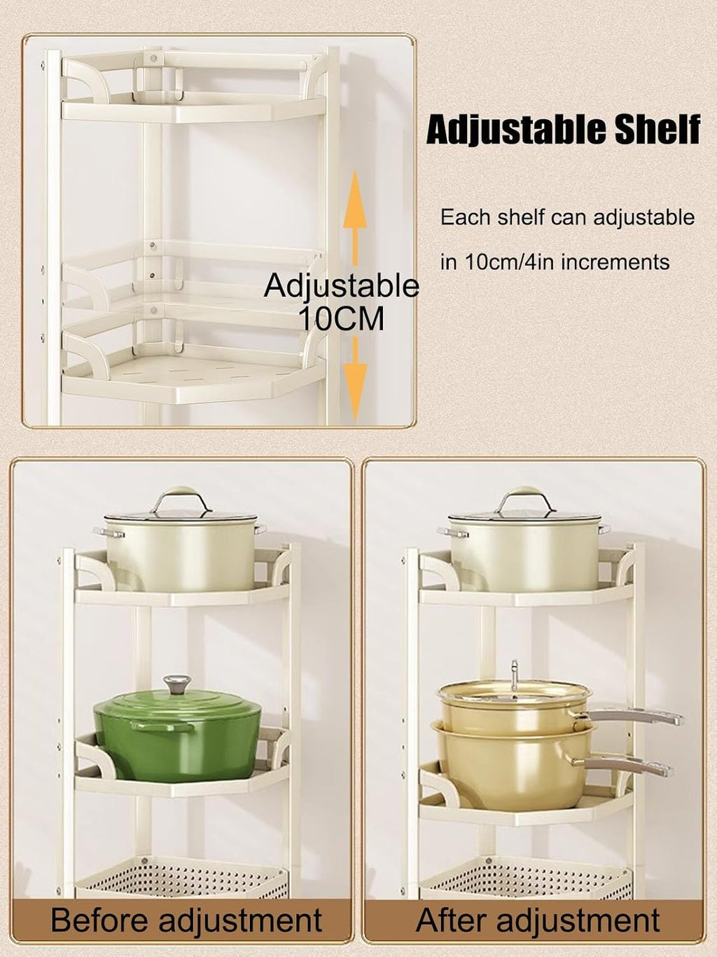 White Corner Shelf Stand, 4-Tier Corner Storage Rack, Corner Shelving Unit, Modern Display Shelf for Living Room, Bedroom, Kitchen (Color : with 1 Basket, Size : 4 Tier)
