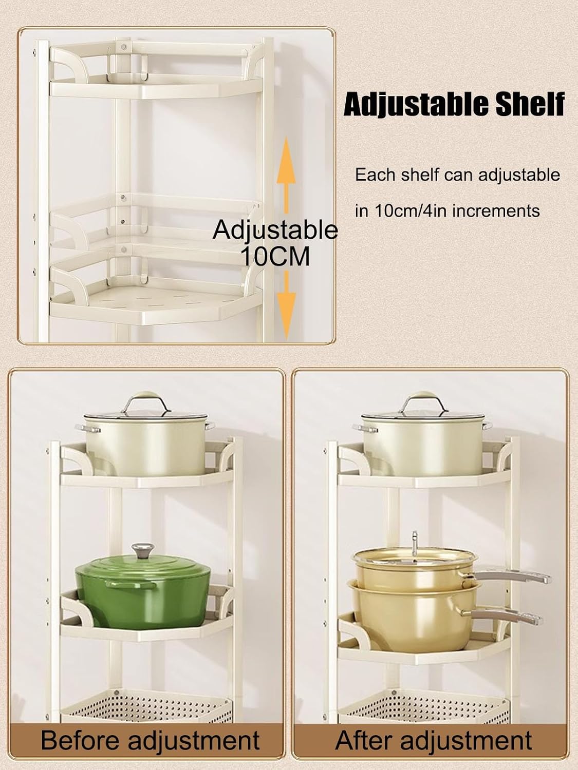 White Corner Shelf Stand, 4-Tier Corner Storage Rack, Corner Shelving Unit, Modern Display Shelf for Living Room, Bedroom, Kitchen (Color : with 1 Basket, Size : 4 Tier)