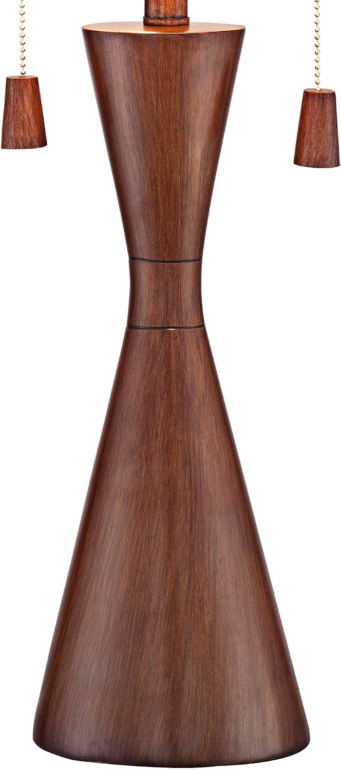 360 Lighting Omar Mid Century Modern Chic Style Table Lamps 28.75' Tall Set of 2 Warm Brown Wood Oatmeal Tapered Drum Shade Decor for Living Room Bedroom House Bedside Nightstand Home