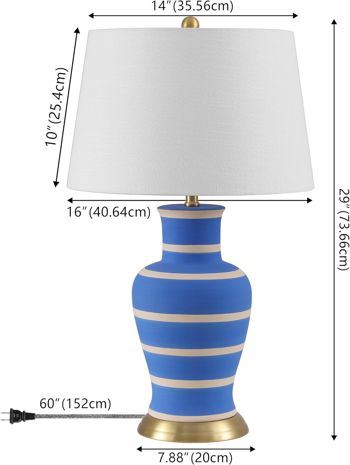 JONATHAN Y 29' Blue/Beige Traditional Ceramic Urn LED Table Lamp for Bedroom Decor, White Linen Drum Shade, Classic Nightstand Lamp for Living Room, LED Bulb Included (JYL4026L)