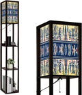 Floor Lamp with Shelves geometric folklore ornament Tribal ethnic texture Seamless striped Standing Tall Lamp USB Ports & Power Outlet Modern Corner Lamp Nightstand Light for Living Room Bedroom
