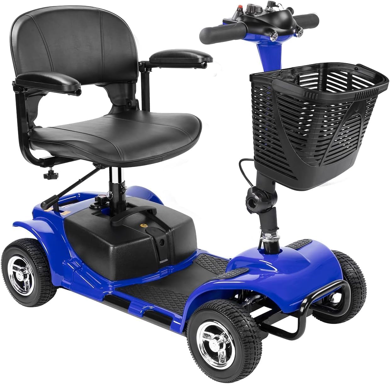 FERBAM 4 Wheel Mobility Scooter, Electric Power Mobile Wheelchair for Seniors Adult with Lights Collapsible and Compact Duty Travel Scooter w/Basket and Extended Battery Blue 1.0 Count